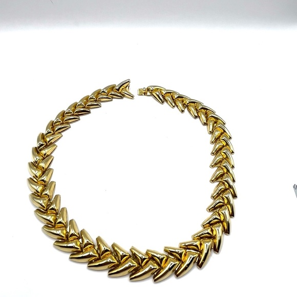 Chic Chevron Gold Tone Necklace Chunky Statement Big Bold Necklace - Picture 7 of 12